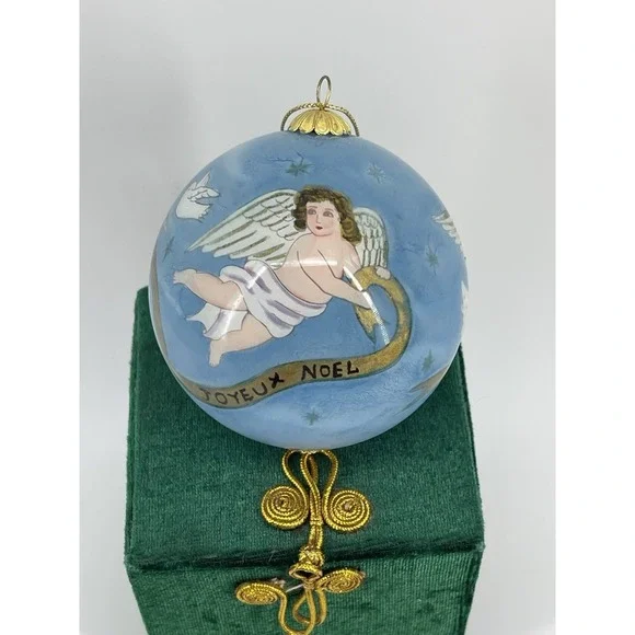 Vintage Hand Painted Angel Christmas Ornament Glass Ball w/ Box 2001