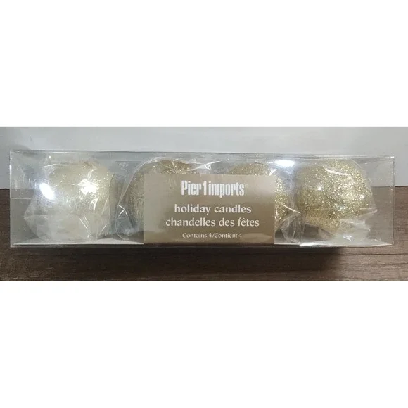 Pier 1 Christmas Gold Glitter Holiday Ball Candles 4 Count New In Package B13