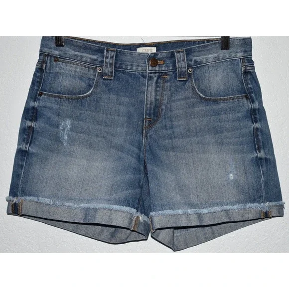 J.Crew Womens 27 Denim Shorts Distressed Frayed Hem 5-Pocket Med Wash C6013
