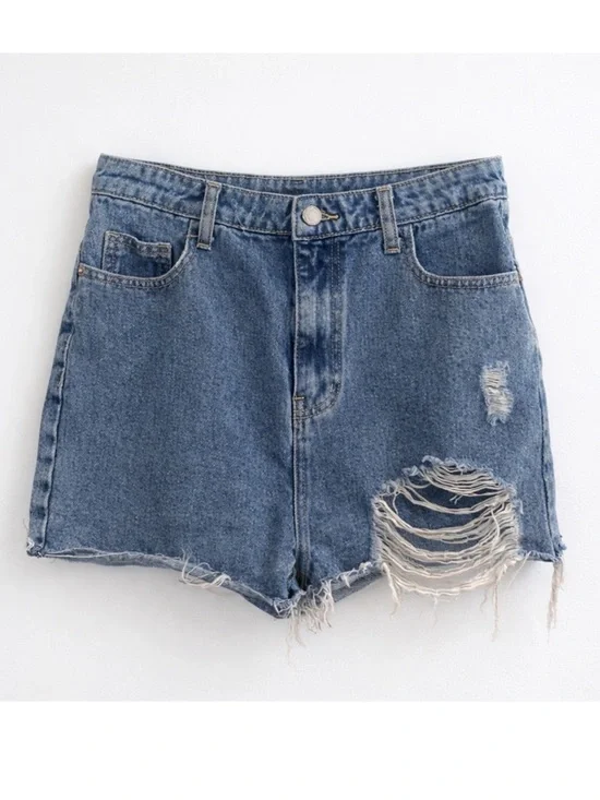 PrettyLittleThing Vintage Wash Ripped Denim Mom Shorts • Size 8