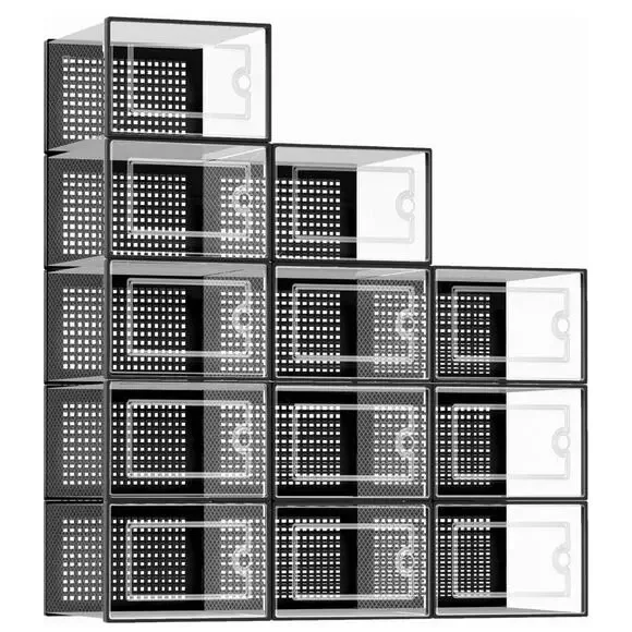 Kuject X-Large Shoe Storage Boxes Organizers Clear Plastic Stackable 12 Pack