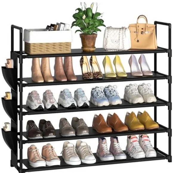 Shoe Rack 5 Tier Organizer Holds 25 Pairs Entryway Closet Storage Black