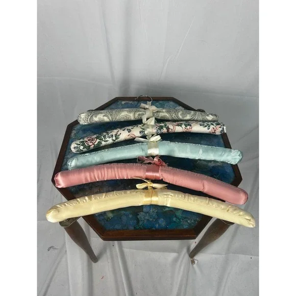 Vintage Satin Padded Clothes Hangers Set of 5 Pastel Fabric Garment Hangers