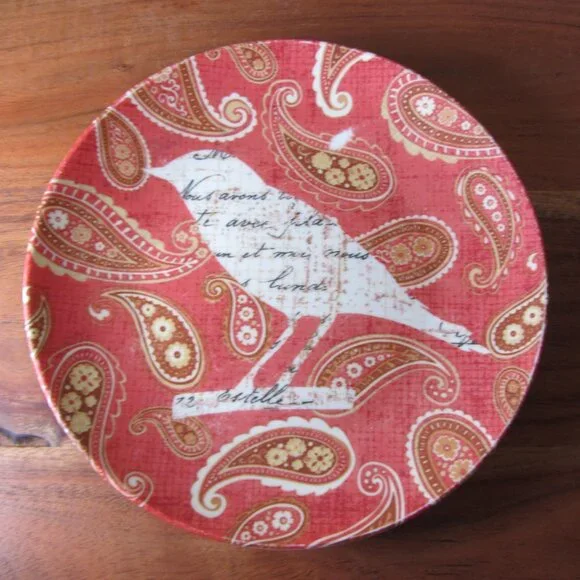3 for $24 - pier 1 paisley bird red appetizer plate (W6360)