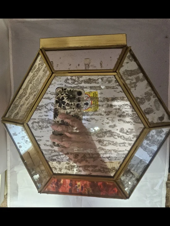 Pier 1 Gold Hexagonal Antiqued Glass Mirrored Bowl/Terrarium