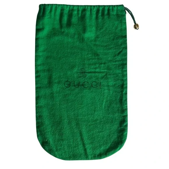 Vintage Gucci Green Flannel Drawstring Dust Bag Pouch Gold Bead 14.5 X 9