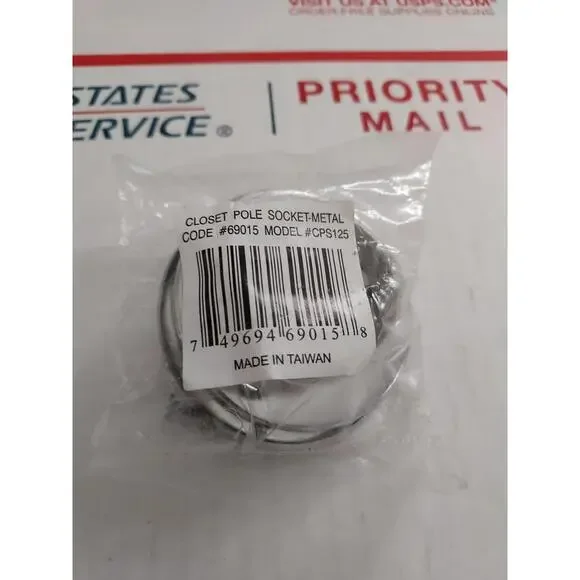 2.68 inch White Metal Closet Pole Socket, 1 Set With Hardware #cps125 (T3#67)