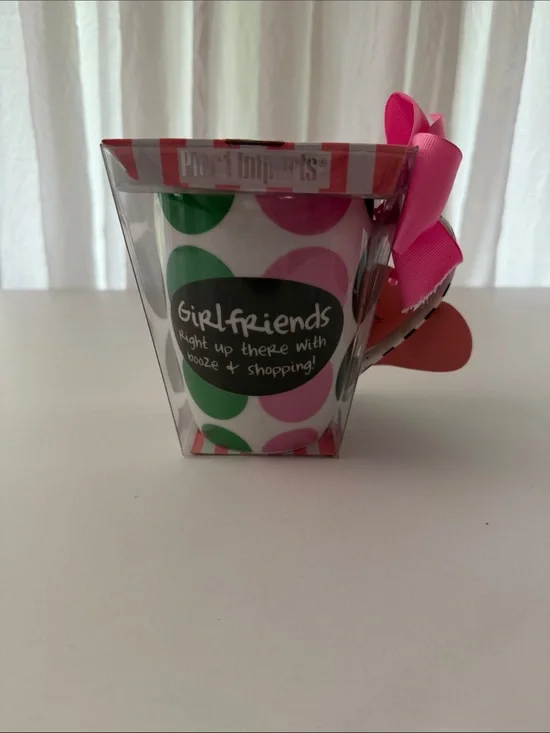 Pier 1 Polka Dot 'Girlfriends' Mug — Pink & Green