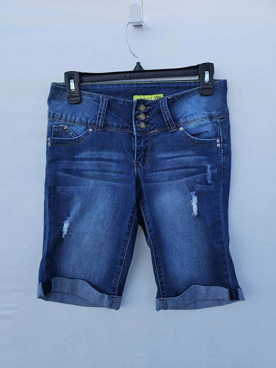 YMI Wanna Betta Butt? High Rise Distressed Denim Bermuda Shorts - Size 5