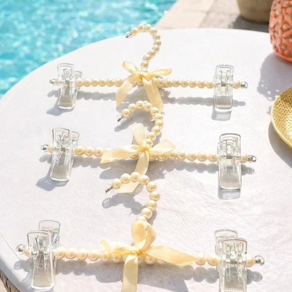 Chic little girl kids Pearl Hangers with Yellow Bows