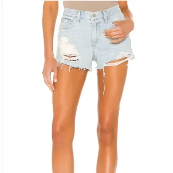 Lovers and Friends Womens Jack High Rise Distressed Light Wash Jean Shorts Sz 31