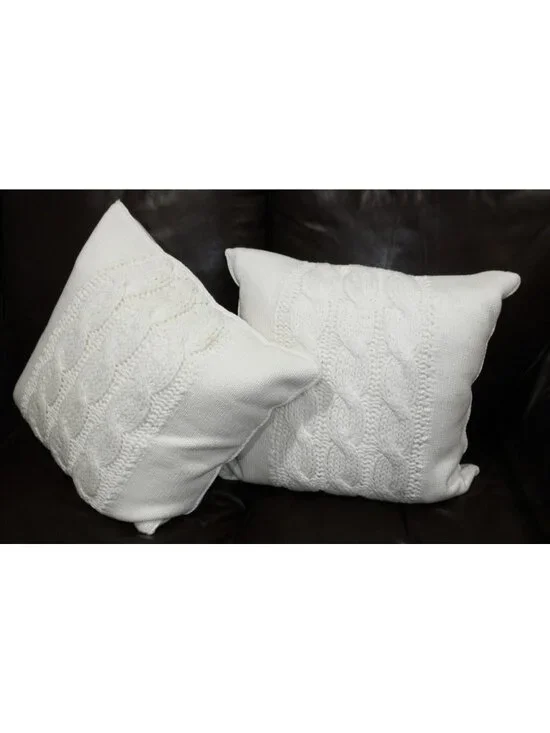 Pottery Barn Off White Knit Throw Pillows COVERS ONLY Cozy XXL Set of 2