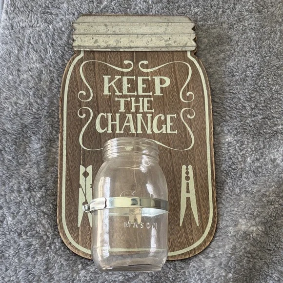 Wooden 'Keep the Change' Mason Jar Holder