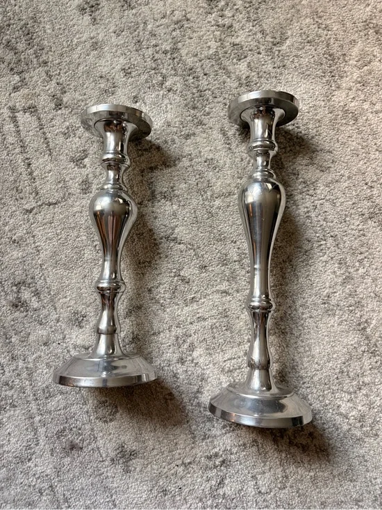 Pottery Barn Polished Silver Metal Candle Holders (Set of 2)