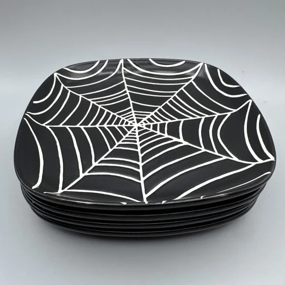 Pottery Barn Halloween Plates‎ Set 4 Spiderweb Spider Web Dessert Salad Side