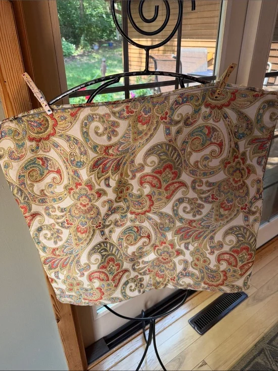 Paisley Print Fabric Pillow Cover Sham - Cream Base w Red, Green & Gold Paisley