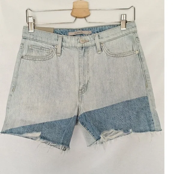 Hudson Devon High Rise Boyfriend Shorts Distressed Jean Denim Light Wash‎ 27 New