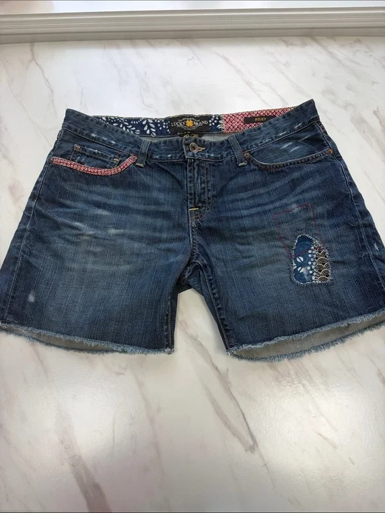 Lucky Brand Riley Boho patch Cutoff Denim Shorts 10/30
