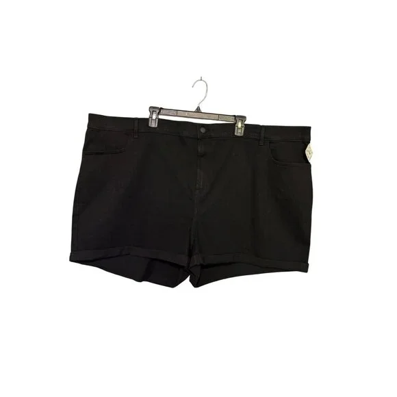 Old‎ Navy Women's Black Denim Mid Rise Shorts With Cuffed Hem & Pockets Size 28