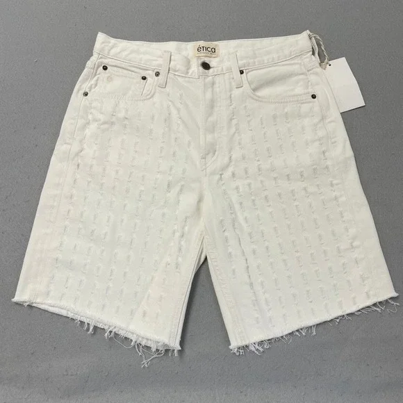 Etica Narin Relaxed Long Short Womens 27 4 White Laser Vortex Distressed New