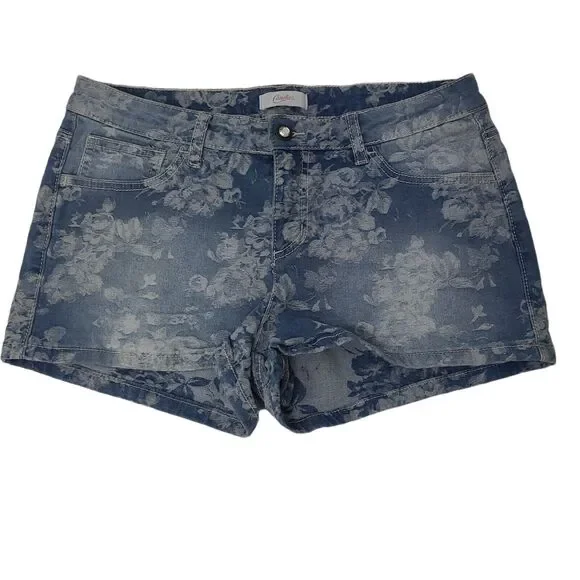 Y2K Candies Women's Size‎ 9 Floral Print Denim Blue Jean Shorts Booty Shorts