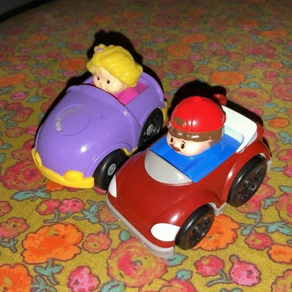 Lot Of 2 Fisher Price Little People Cars Girl Man Boy Purple Pink Red Blue