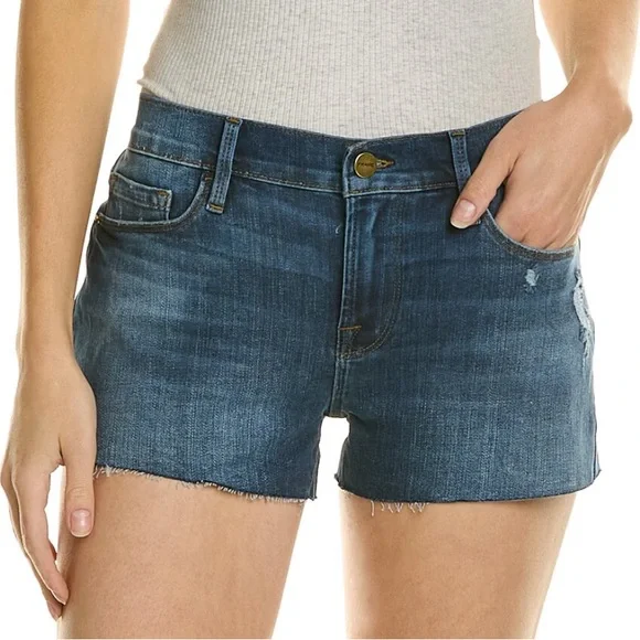 FRAME Le Cut Off Shorts Azure Blue Distressed Raw Hem Denim Women’s Size 29 NWT