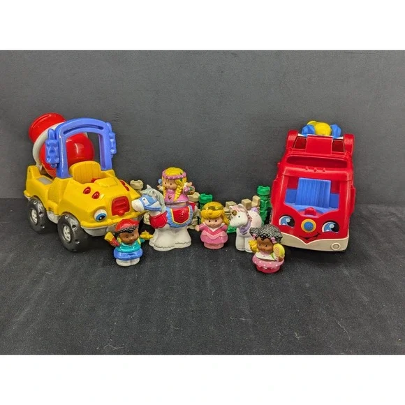 Lot of Mattel Fisher-Price Little People Fire Truck Concrete Mixer Car Princess