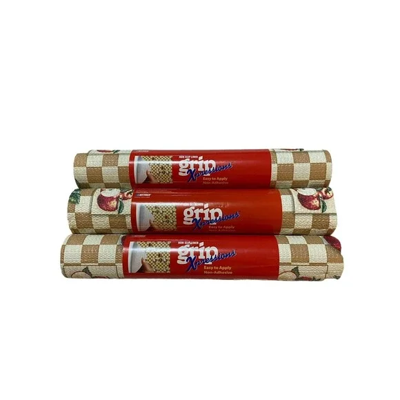Vintage Grip Expressions Apple Check Non Slip Shelf Liner Lot 3 Rolls Farmhouse