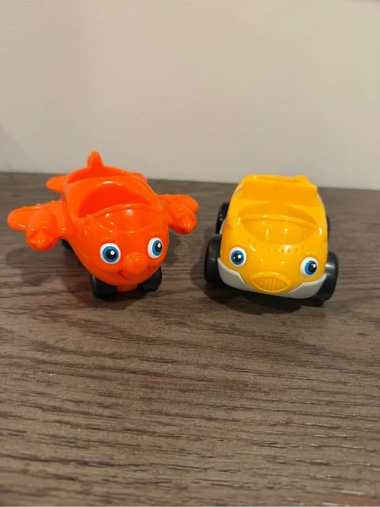 Little People Vehicles Yellow Taxi Cab Orange Airplane Red with Eyes 2001