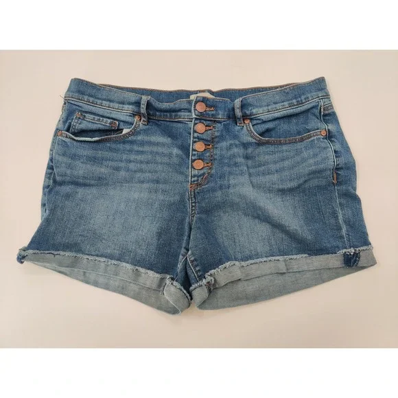 Loft Outlet Womens Denim‎ Shorts Medium Wash Button Fly Raw Hem Size 10