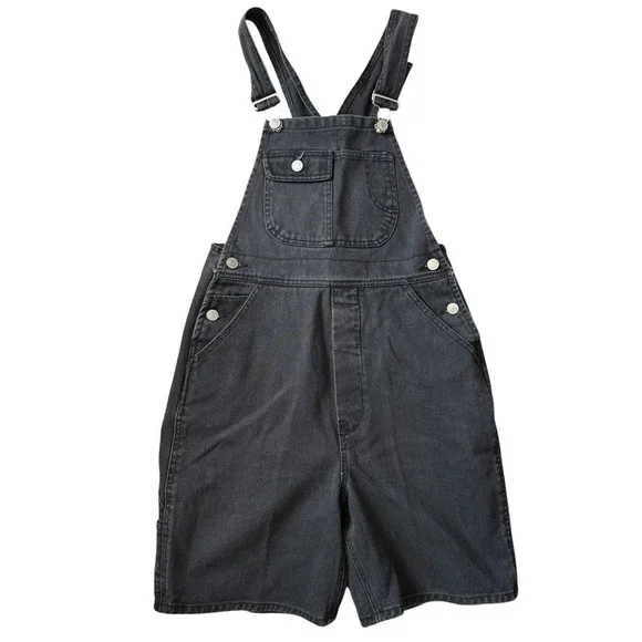 VTG 90s Y2K long denim carpenter overall shorts size XS small faded black grunge