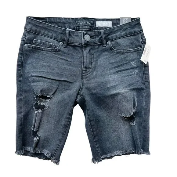 Aeropostale Destroyed Denim Bermuda Shorts‎ Black Wash 4068 Women's 2