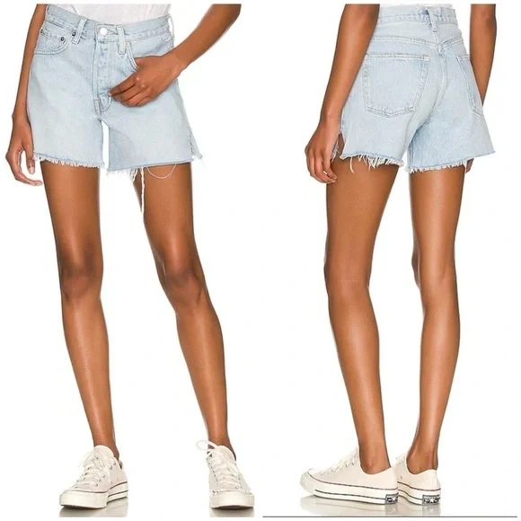 Agolde Parker Long Shorts Jinx Cut Off Hi Rise Denim Jean Light Wash Sz 32 NWT