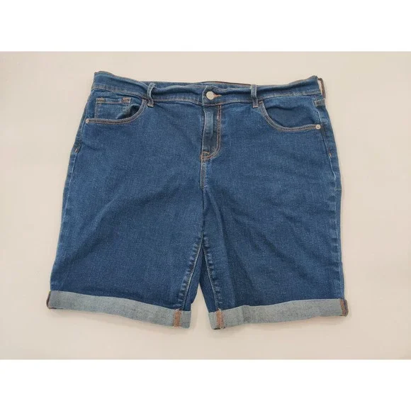 Old Navy Womens Blue Mid-Rise Cuffed Denim Bermuda Shorts Size 14 Medium Wash