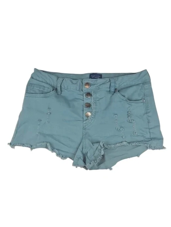 Distressed Cutoff Jean Shorts Button Closure Punk Casual Grunge Teal Juniors 7