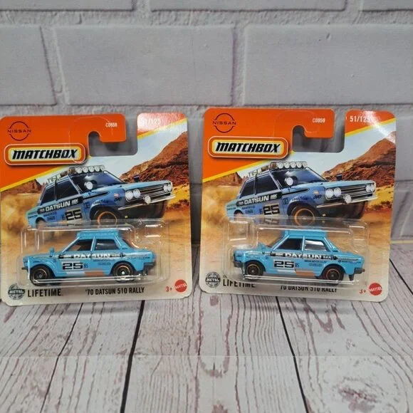 Lot Of 2, 2025 MATCHBOX Blue '70 DATSUN 510 RALLY‎ Diecast Short Card