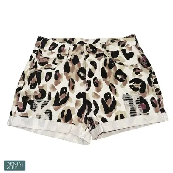 NEW CC Bella Leopard Print Denim Shorts High Rise Distressed Cuffed Summer Trend