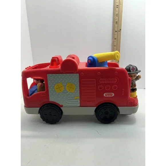 Fisher-Price Little People Red Fire Truck Toy Vehicle 2 Firefighters Lights Kids