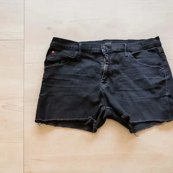 Hudson Collin Mid-Rise Raw Hem Flap-Pocket Denim Shorts