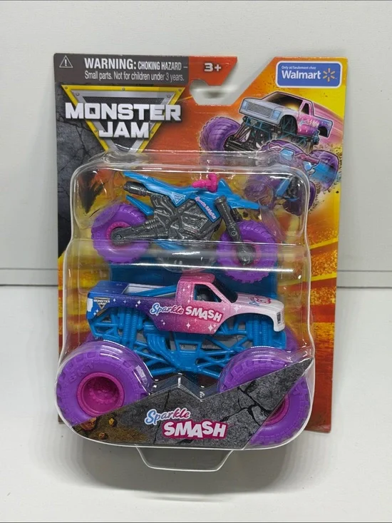 Monster Jam Sparkle Smash Monster Truck & Bike - Pink and Blue