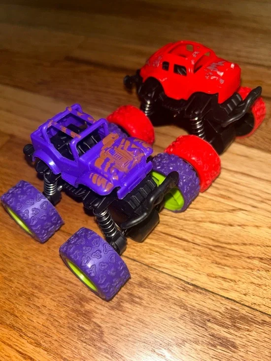 Purple and Red Kids Monster Truck Toy Set - Bright Off-Road Play Vehicles