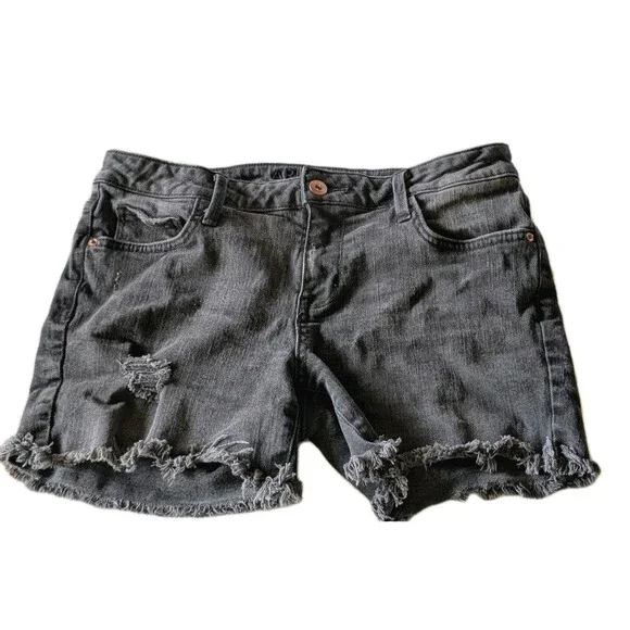 Arizona Jean Co Black Distressed Denim Shorts High Rise Frayed Juniors Size 9