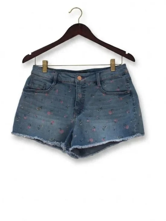 Wild Fable Floral printed Denim Shorts Light Wash Frayed Hem - Size 10