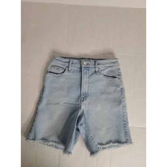 Good American Jean Shorts SZ 27 Jort High Rise Bermuda Fray Stretch Beachy