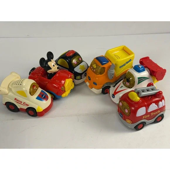 6 Vtech Go Go Smart Wheels Vehicle Lot Mickey Mouse Police Fire Truck Dump Truck