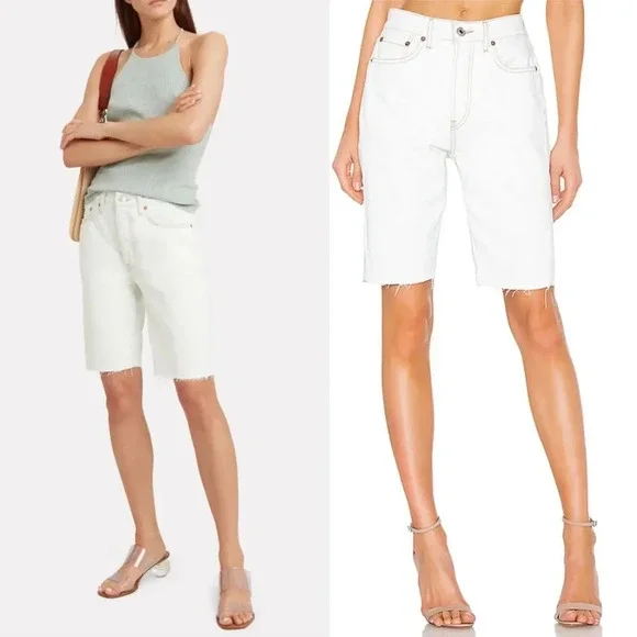 RE/DONE 80'S Long Denim Shorts‎ in Bleach White