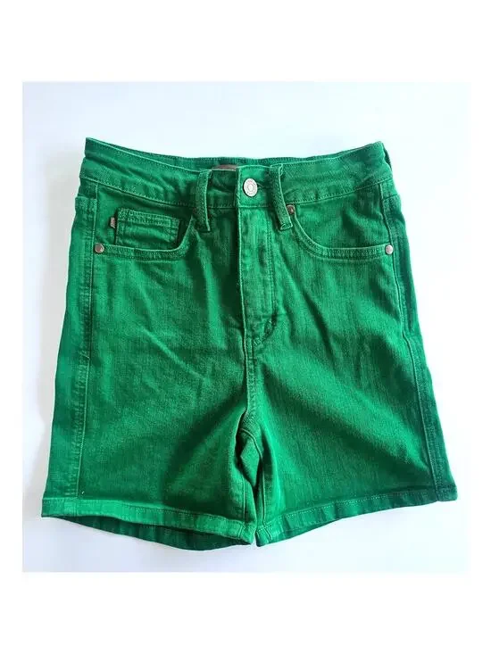 Judy Blue Tummy Control Denim Shorts, Green, High Waist, Jean, Stretchy, Sz S