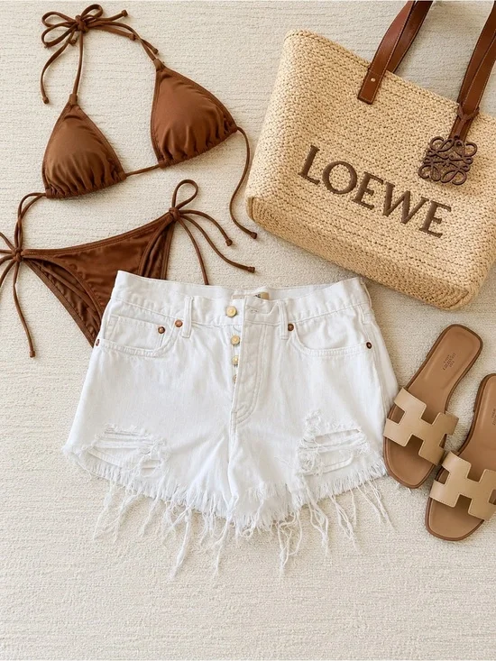 Free People Women's White Distressed Denim Shorts