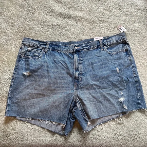 Old Navy Blue High‑Rise Denim Shorts Plus 26 NWT Distressed Raw Hem